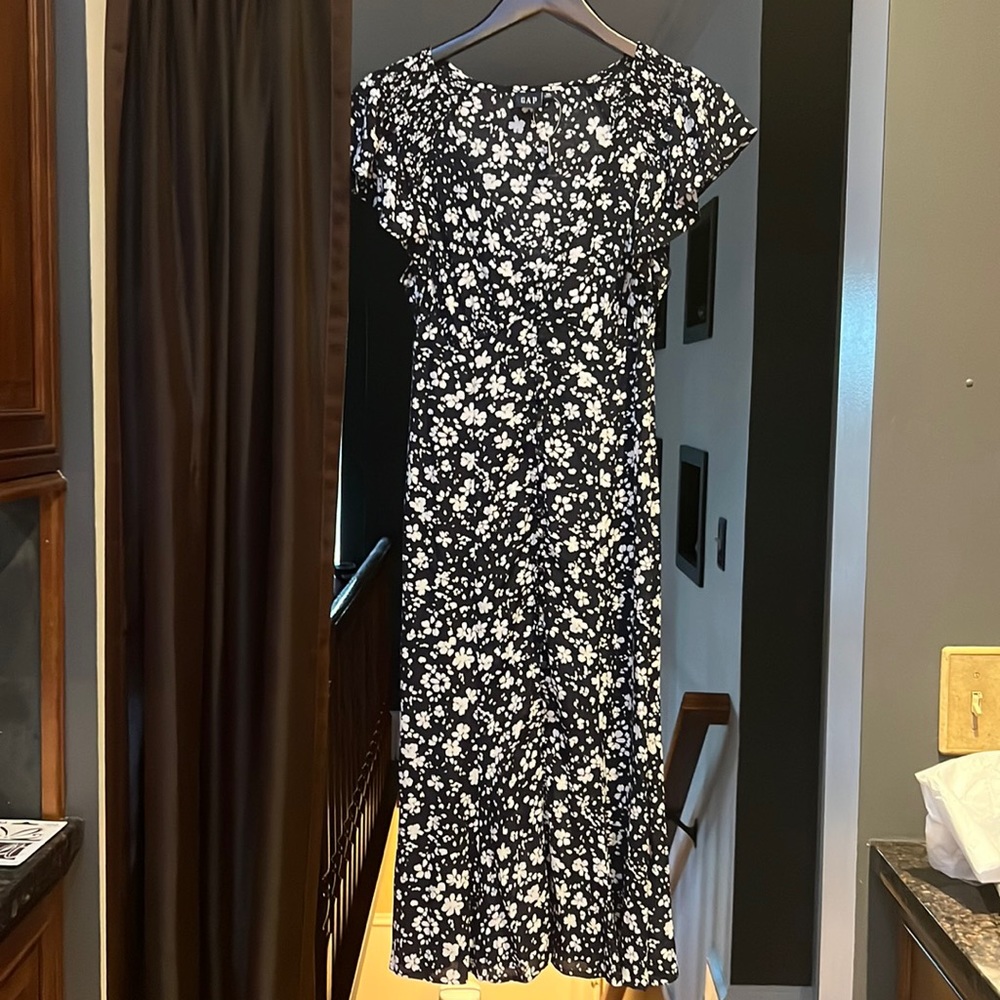 Gap Ruched Midi Dress - Navy Blue Floral - XS
